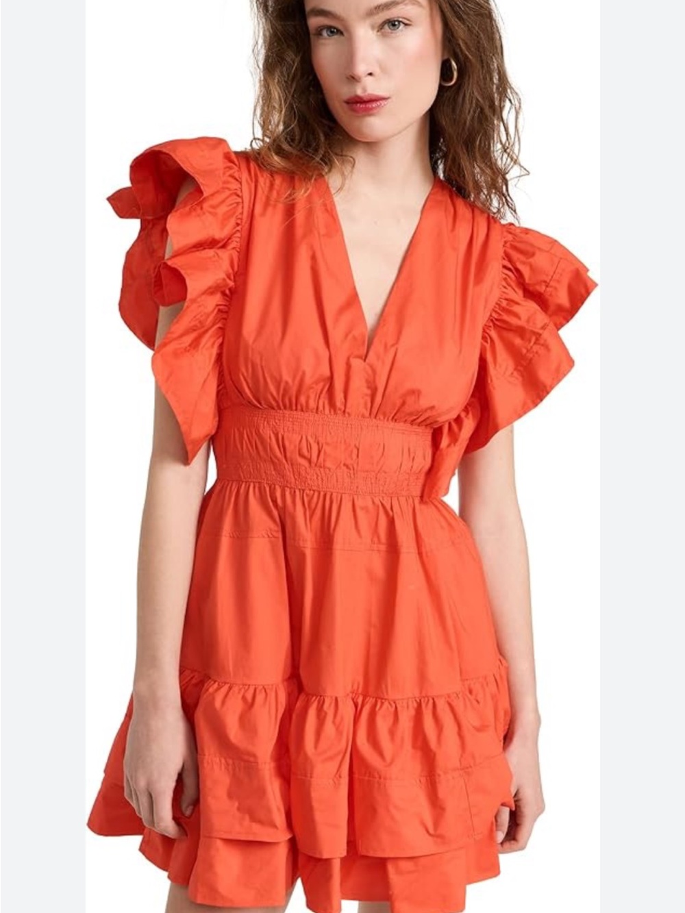 Ulla Johnson Orange Ruffled V-Neck Mini Dress